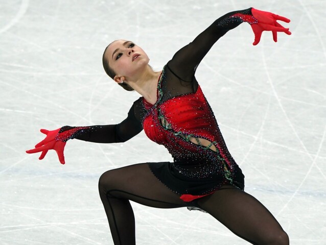 Kamila Valijevová počas ZOH v Pekingu.