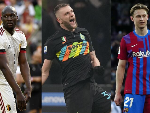 Romelu Lukaku, Milan Škriniar a Frenkie de Jong.