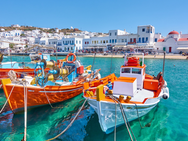Mykonos, Grécko, lode, člny