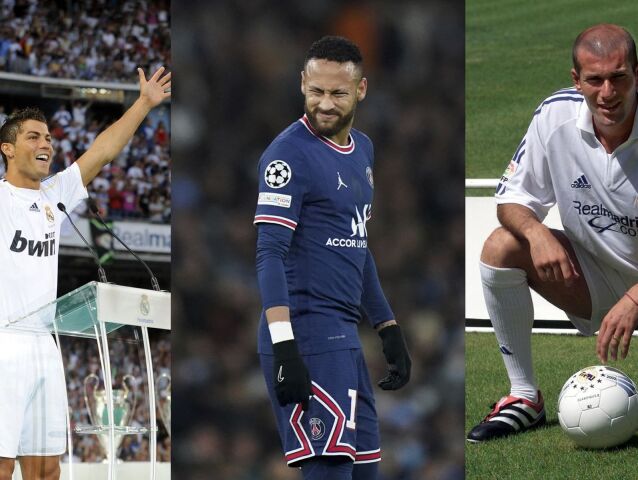 Cristiano Ronaldo, Neymar a Zinedine Zidane.
