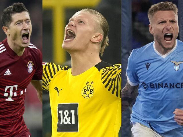 Robert Lewandowski, Erling Haaland a Ciro Immobile.