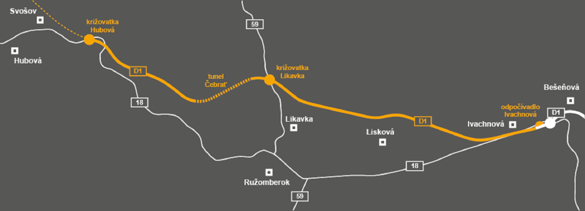 Hubová-Ivachnová, diaľnica D1, mapa stavby