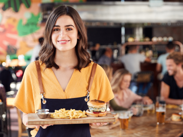 gastronómia, jedlo, hamburger, reštaurácia, čašníčka