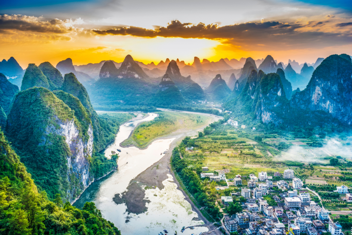 Guilin, Čína, hory, rieka Li, hory Karst,