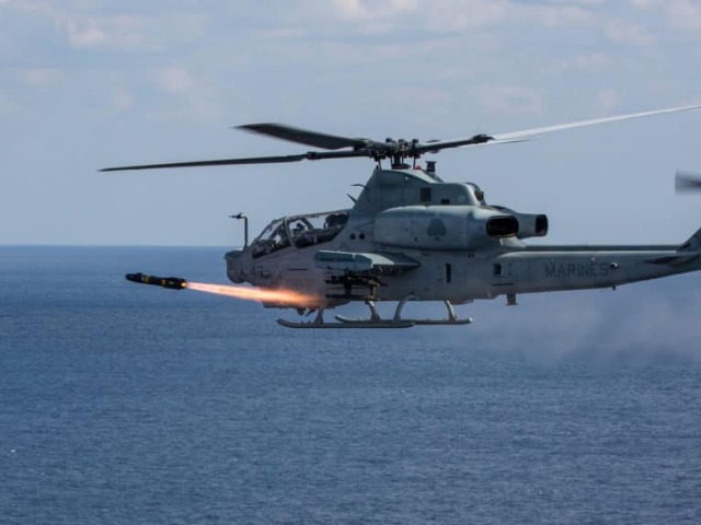 An AH-1Z Viper with Marine Light Attack Helicopter Squadron (HMLA) 267, 3rd Marine Aircraft Wing, fires an AGM-114 Hellfire missile at Range 176, Okinawa, Japan, Feb. 14, 2017. HMLA 267 conducted a