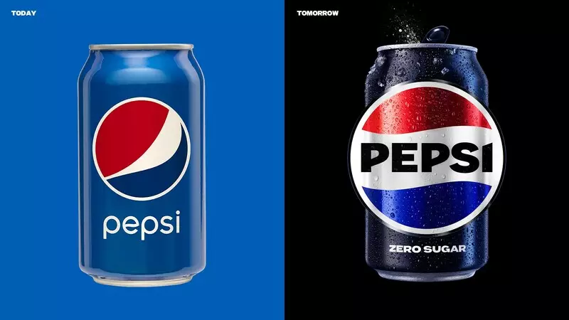 Súčasné logo (vľavo) a nové logo (vpravo) na plechovkách Pepsi.