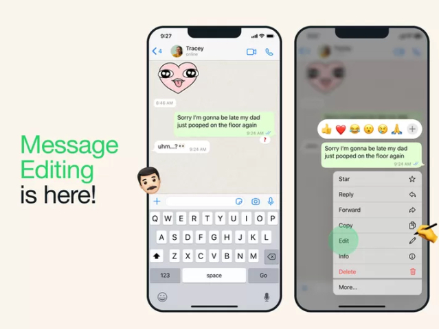 WhatsApp, úprava príspevkov