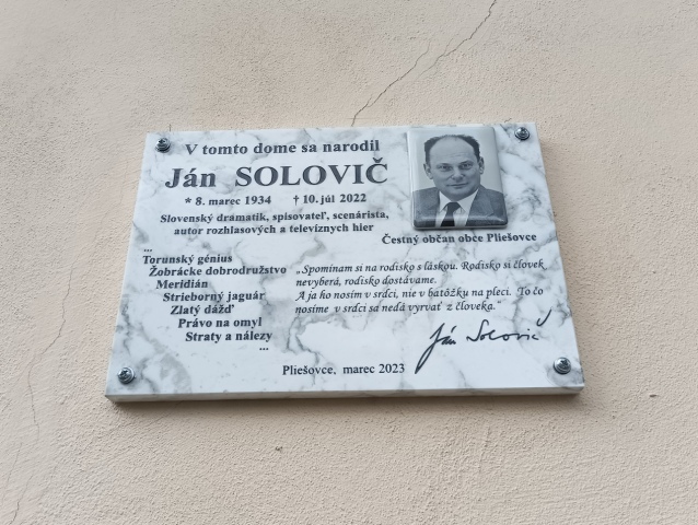 SR Pliešovce Solovič tabuľa pamätná odhalenie BBX