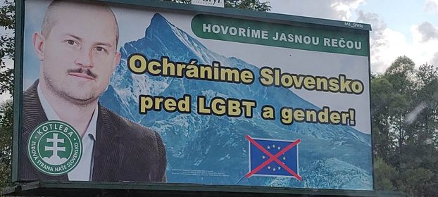 Bilbord strany Kotlebovci -ĽSNS v predvolebnej kampani.