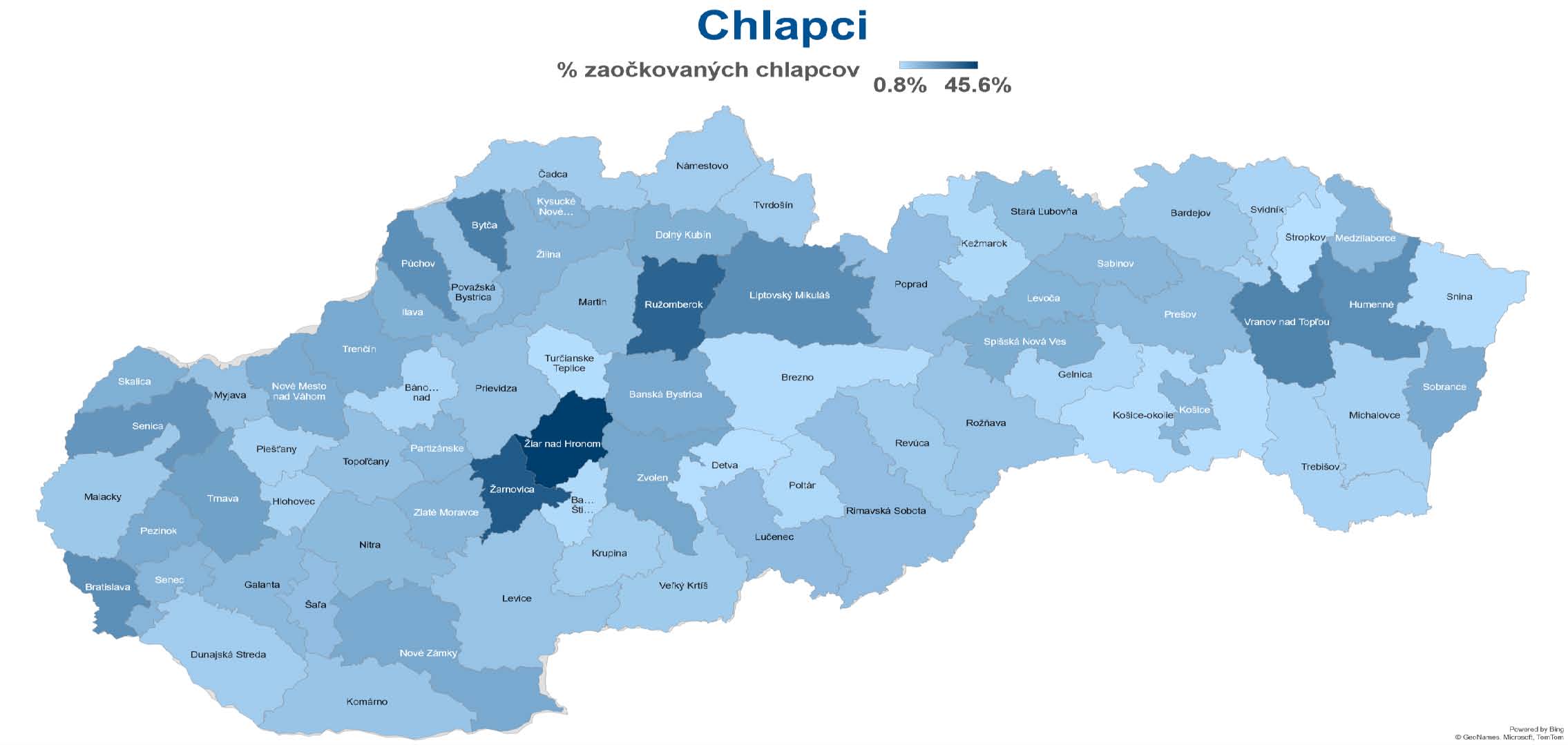Percento zaočkovaných chlapcov proti HPV.