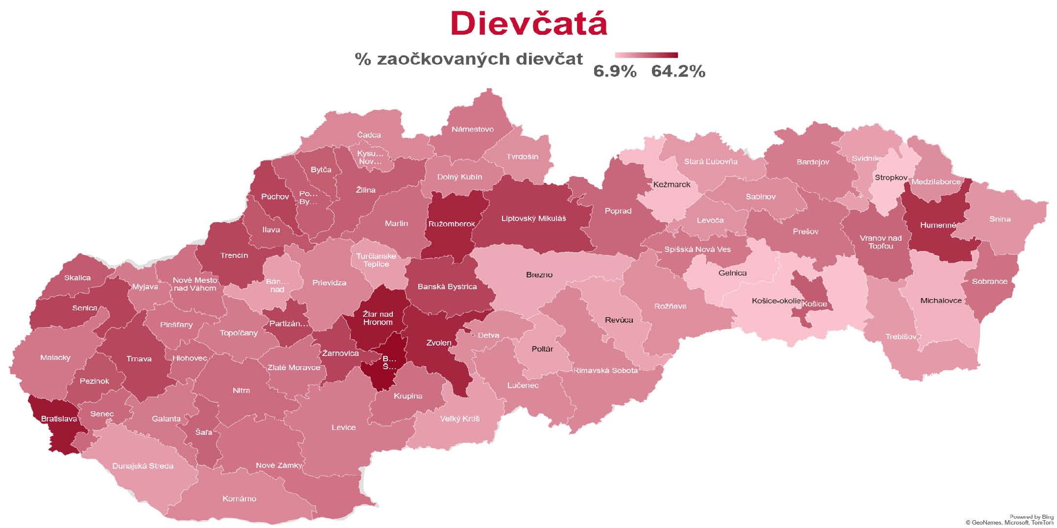 Percento zaočkovaných dievčat proti HPV.
