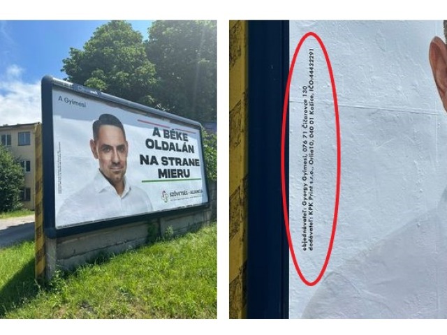 Jeden z bilbordov Györgya Gyimesiho. Poslanec je uvedený ako objednávateľ.