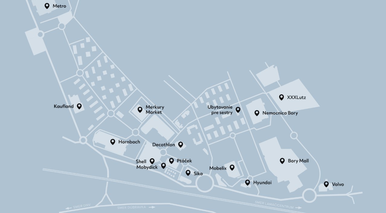 Bory Retail Zone je sedemdesiathektárová nákupná zóna, v ktorej postupne vznikajú veľkokapacitné obchodné prevádzky s rozličnou ponukou tovarov a služieb.