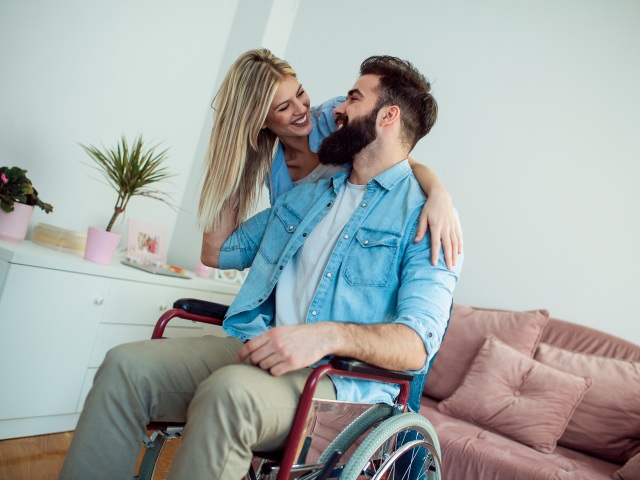 invalid, vozík, vozíčkar, pár, manželia, invalidita