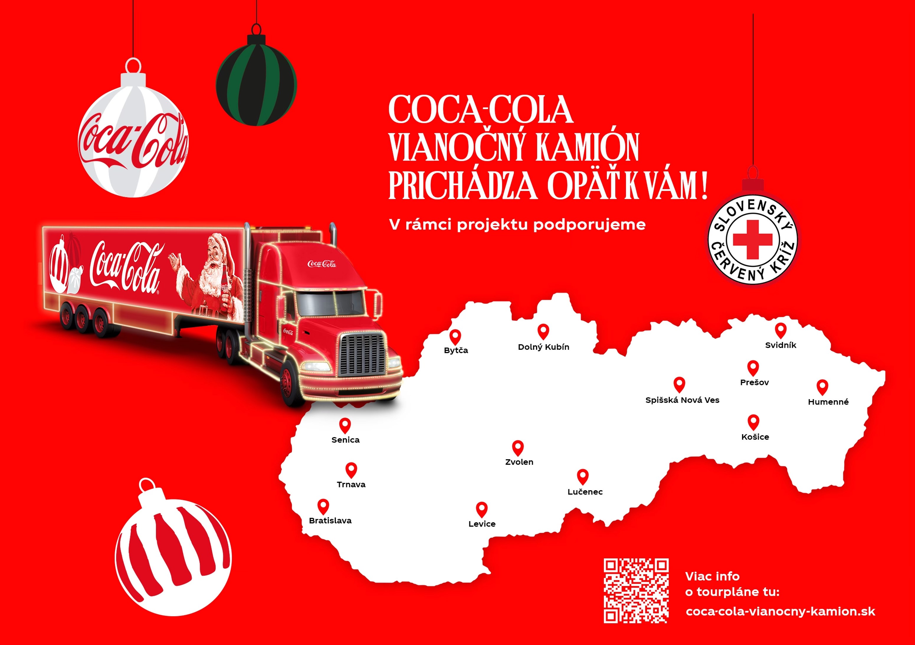 Mapa roadshow vianočného kamiónu Coca-Coly.