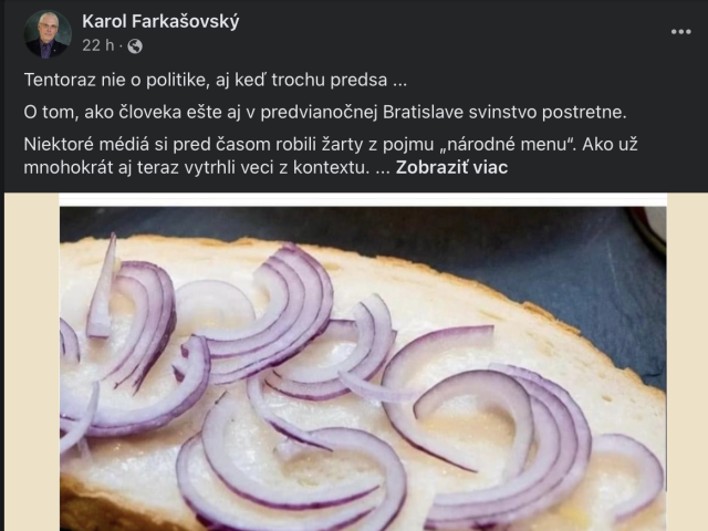 pôvodný status o chlebe s masťou a cibuľou od Karola Farkašovského