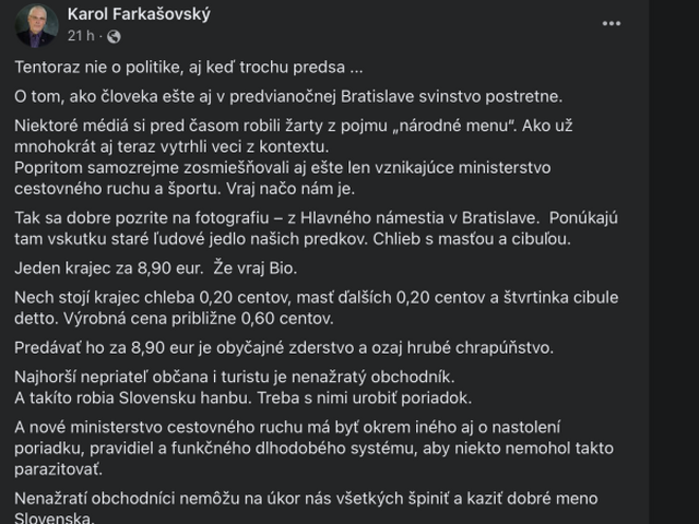 pôvodný status o chlebe s masťou a cibuľou od Karola Farkašovského