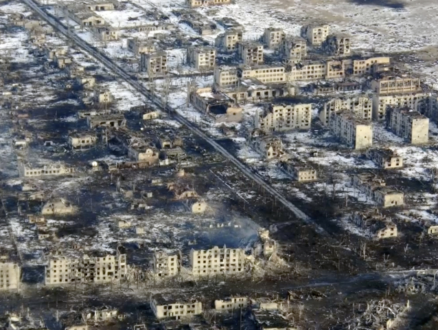 Marjinka, vojna na Ukrajine, zničené mesto, Rusko, bombardovanie,