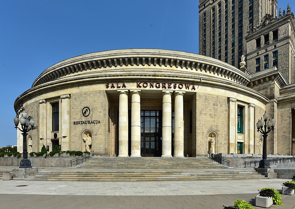 Kongresová sála Paláca kultúry a vedy v centre Varšavy v Poľsku.
