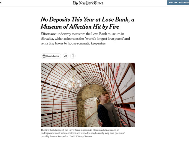 Banka lásky, Banská Štiavnica, New York Times