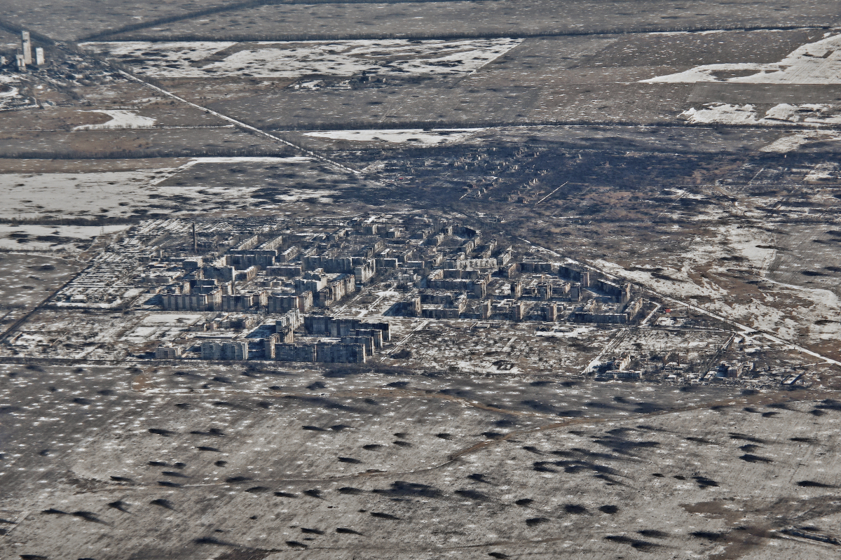 Russia Ukraine War Vuhledar zničený airview