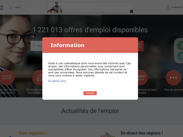 www.francetravail.fr kybernetický útok osobné dáta