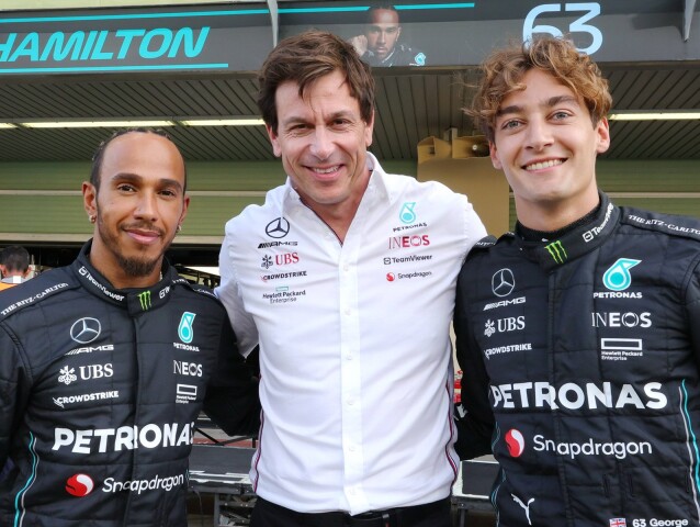 Lewis Hamilton, Toto Wolff, George Russell