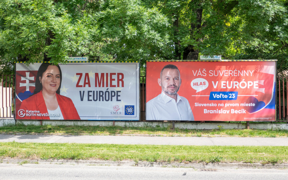 Branislav Becík, Hlas, Katarína Neveďalová, SMER, billboard, bilbord, eurovoľby 2024
