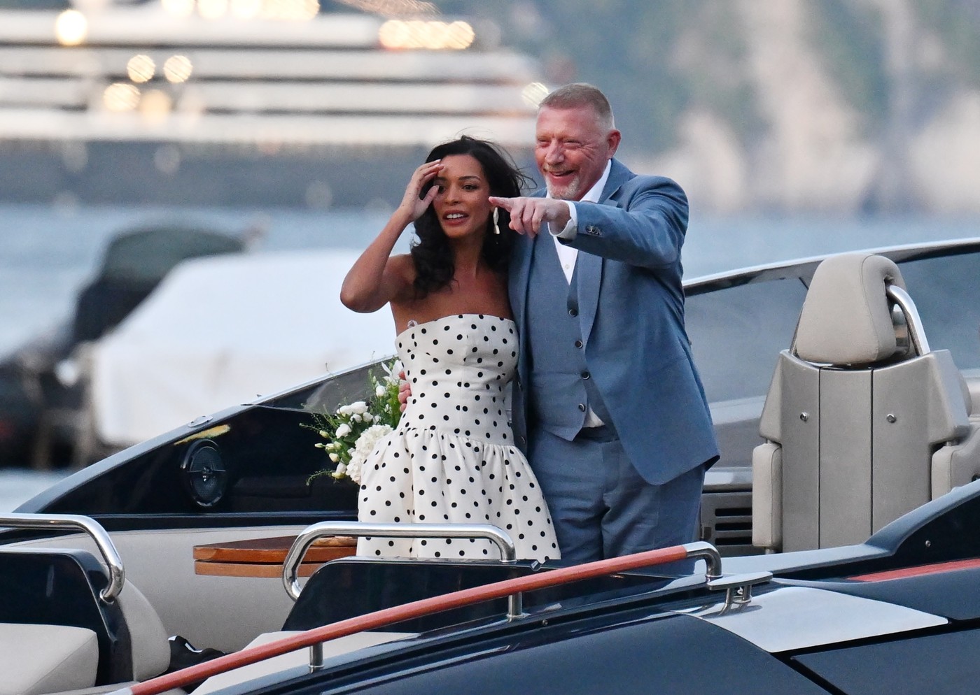 Boris Becker a  Lilian de Carvalho Monteiro počas predsvadobnej večere v Portofine.