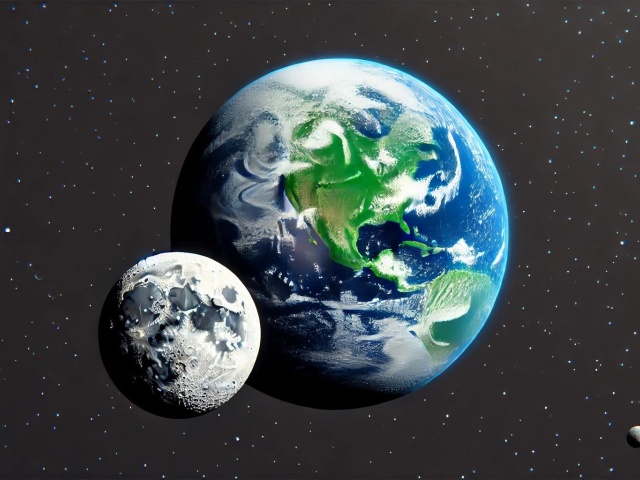 A minimalistic view of Earth from space with two m