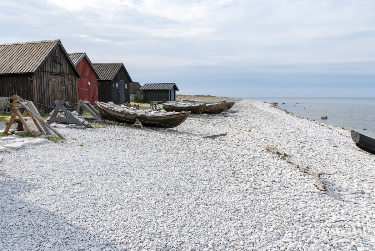 Gotland, Švédsko, rybári, lode, loďky, člny, breh, more, pobrežie, cestovanie,