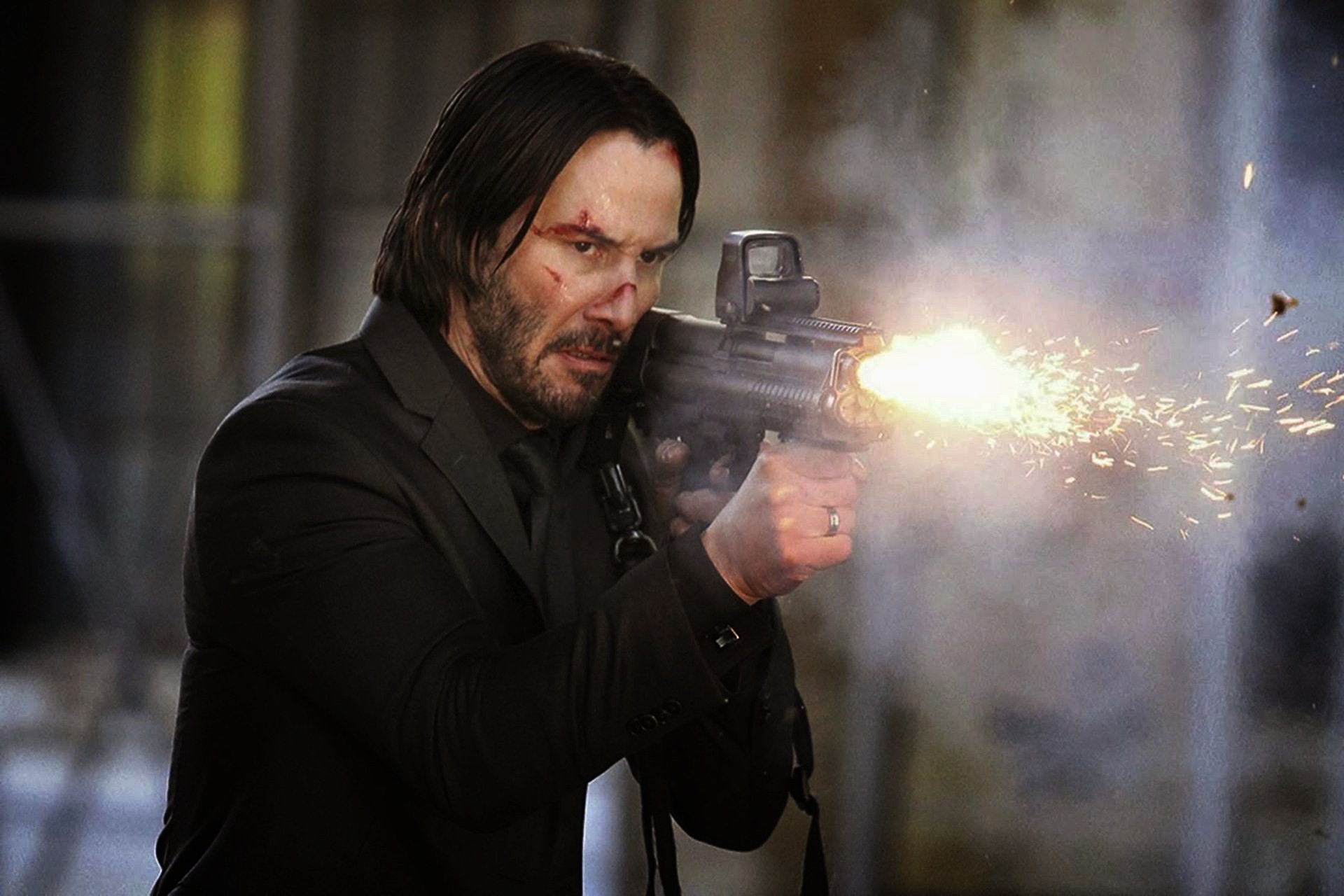 Herec Keanu Reeves na zábere z filmu John Wick z roku 2014.