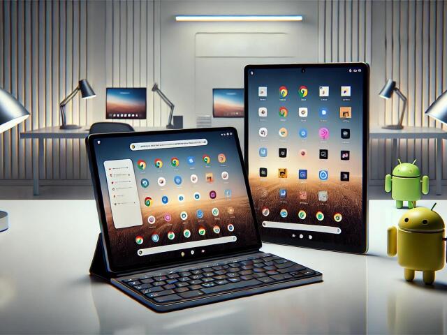 A sleek  modern scene featuring tablets with Chrom