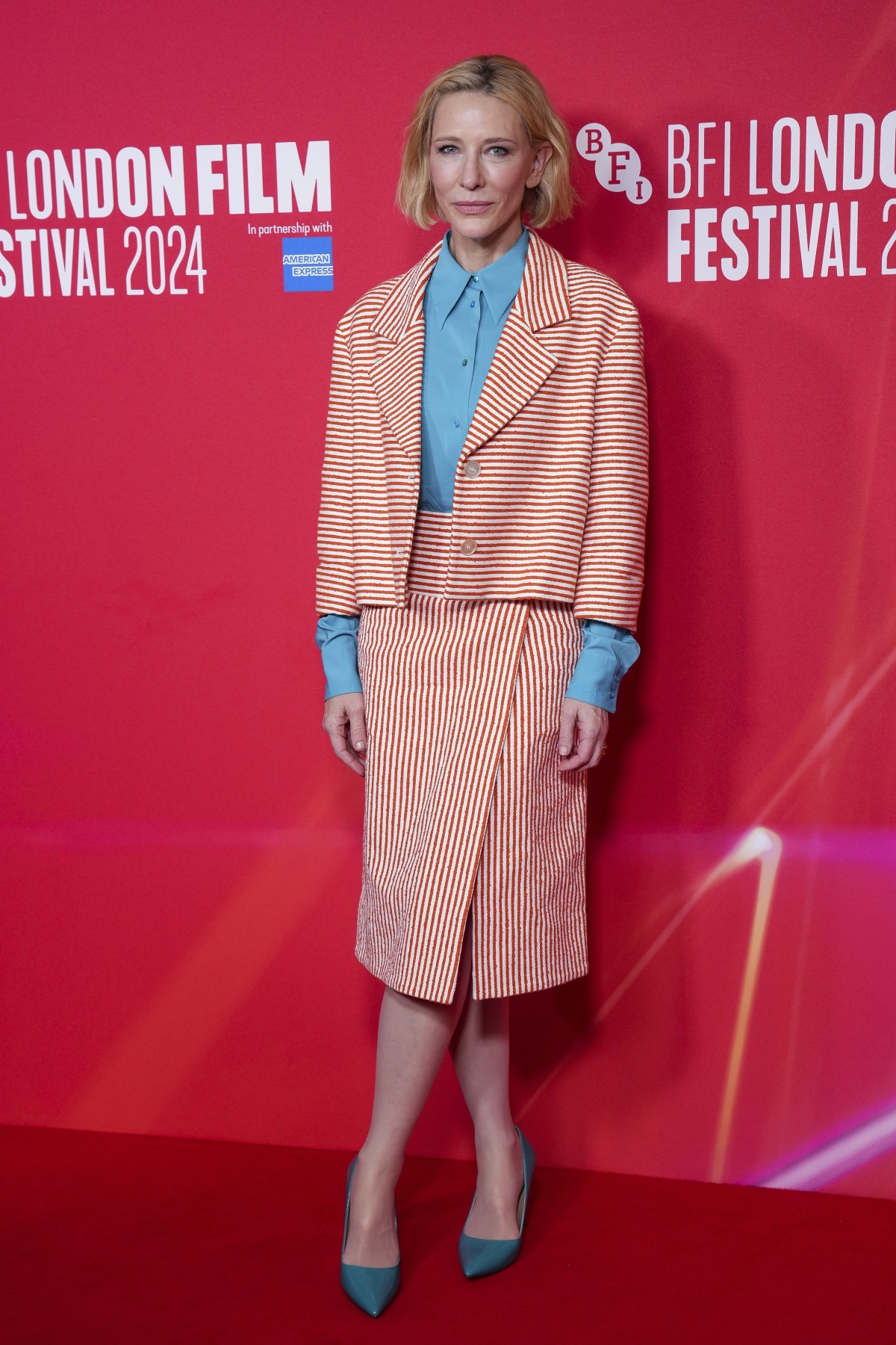 Herečka Cate Blanchett na premiére filmu Rumours v Londýne. 