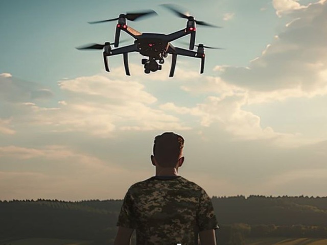 Ukrajinský vojak a dron