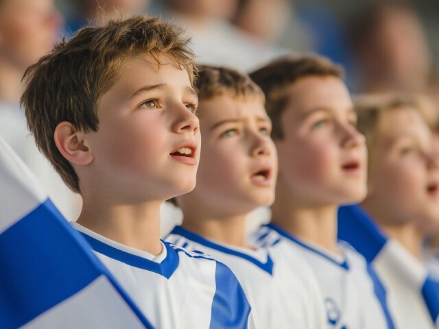 futbal, hymna, futbalisti, spev, chlapci, hráči, zápas