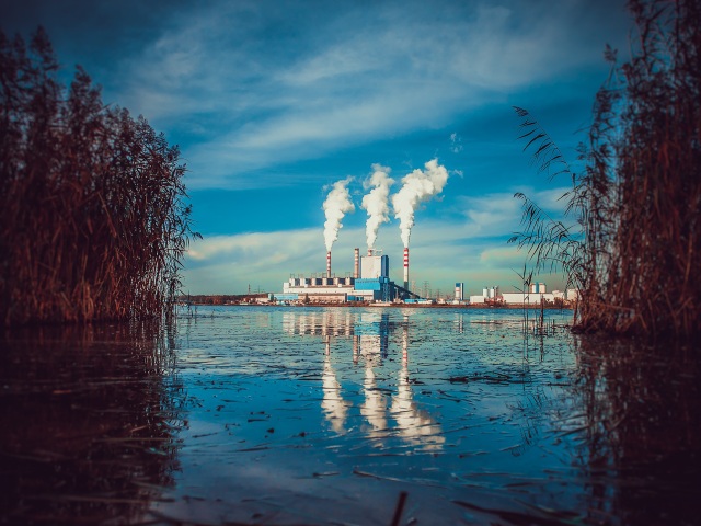 smog, znečistenie, ovzdušie, fabrika, továreň, špina, závod, komíny, jazero, dym,