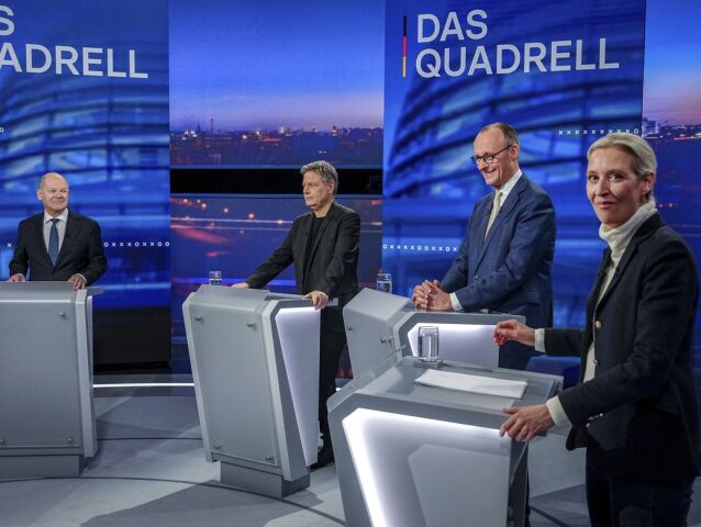 Olaf Scholz, Robert Habeck, Friedrich Merz, Alice Weidelová