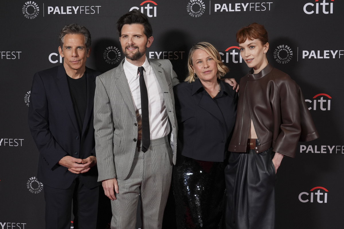 Zľava: Ben Stiller, Adam Scott, Patricia Arquette a Britt Lower na premietaní nových epizód Severance.