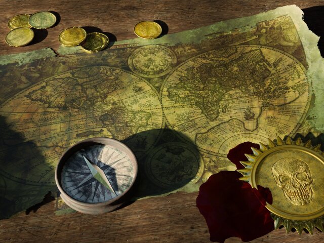 mapa, historická, kompas, mince, dejiny,