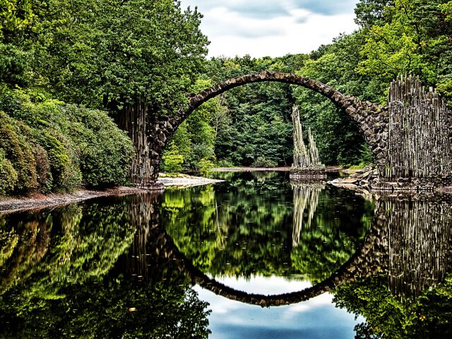 Rakotzbrücke, Lausitz, Park, kamenný most, Sasko, Nemecko
