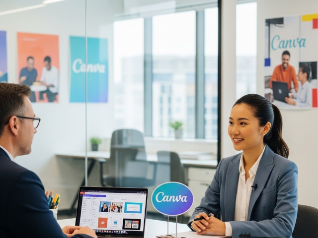 Pracovný pohovor u firmy Canva - obrázok vytvorený umelou inteligenciou