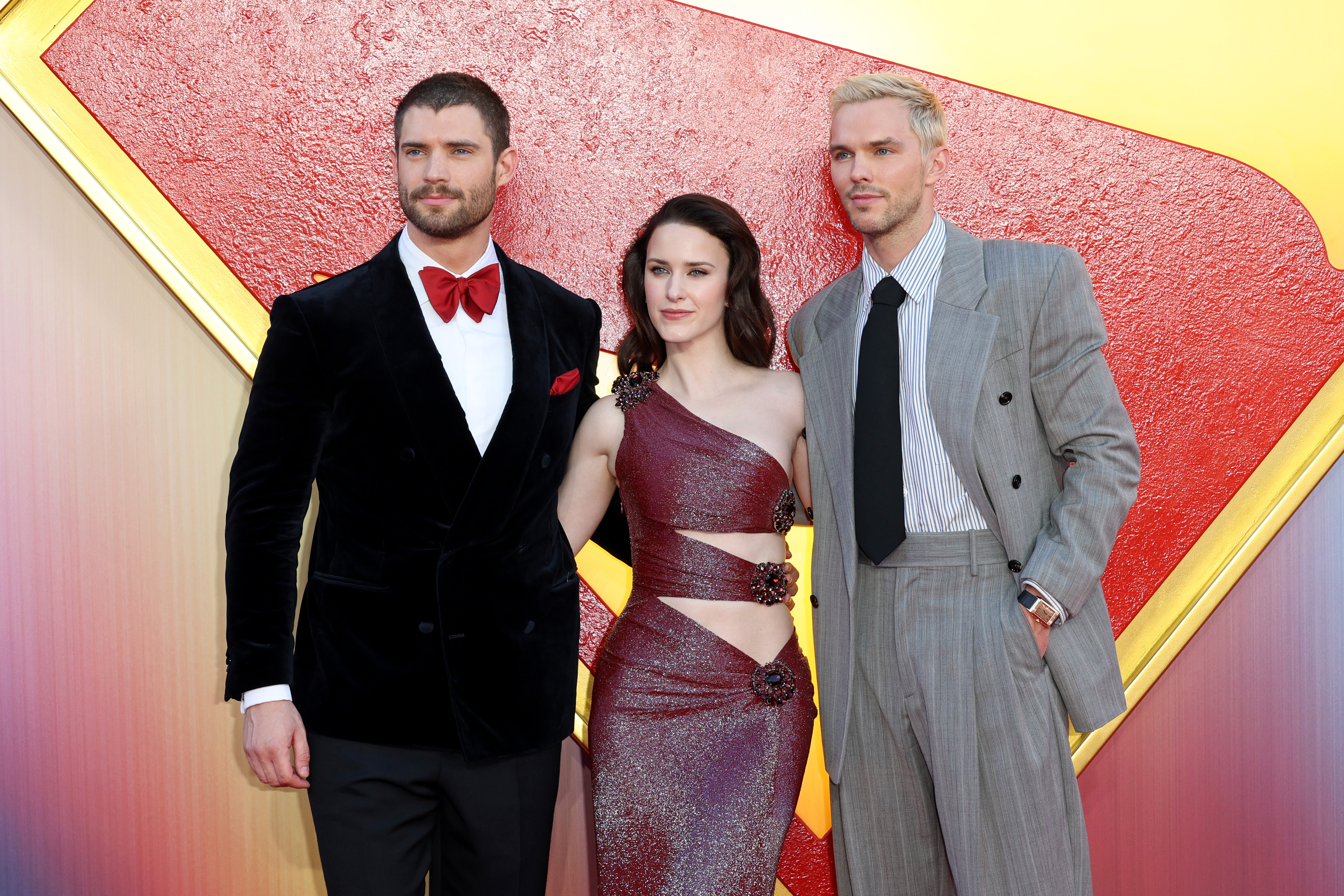 LONDON, ENGLAND - David Corenswet, Rachel Brosnahan a Nicholas Hoult attend the "Superman" Fan Event in London's Leicester Square