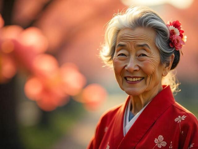 Japonsko, staroba, stará, kimono, Japonka, sakura
