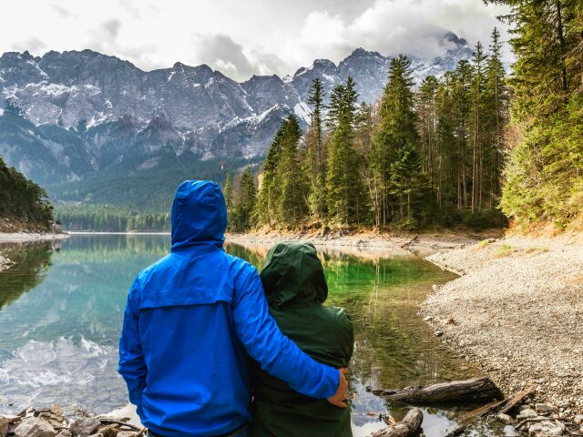 turistika, hory, turisti, dvojica, cestovanie, dovolenka, príroda, jazero, pleso