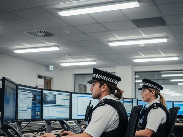 Monitoring britskej polície - obrázok vytvorený umelou inteligenciou