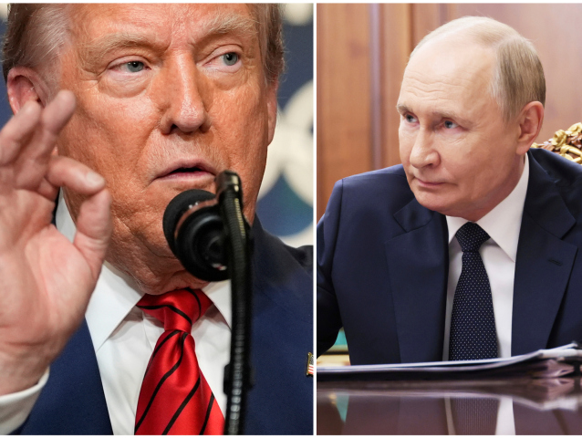 Zľava: Ukrajinský prezident Volodymyr Zelenskyj, americký prezident Donald Trump a šéf Kremľa Vladimir Putin