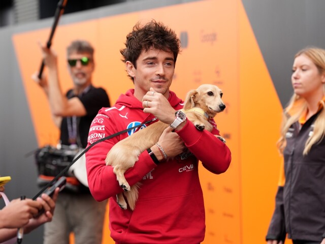 Charles Leclerc a jeho dlhosrstý jazvečík Leo