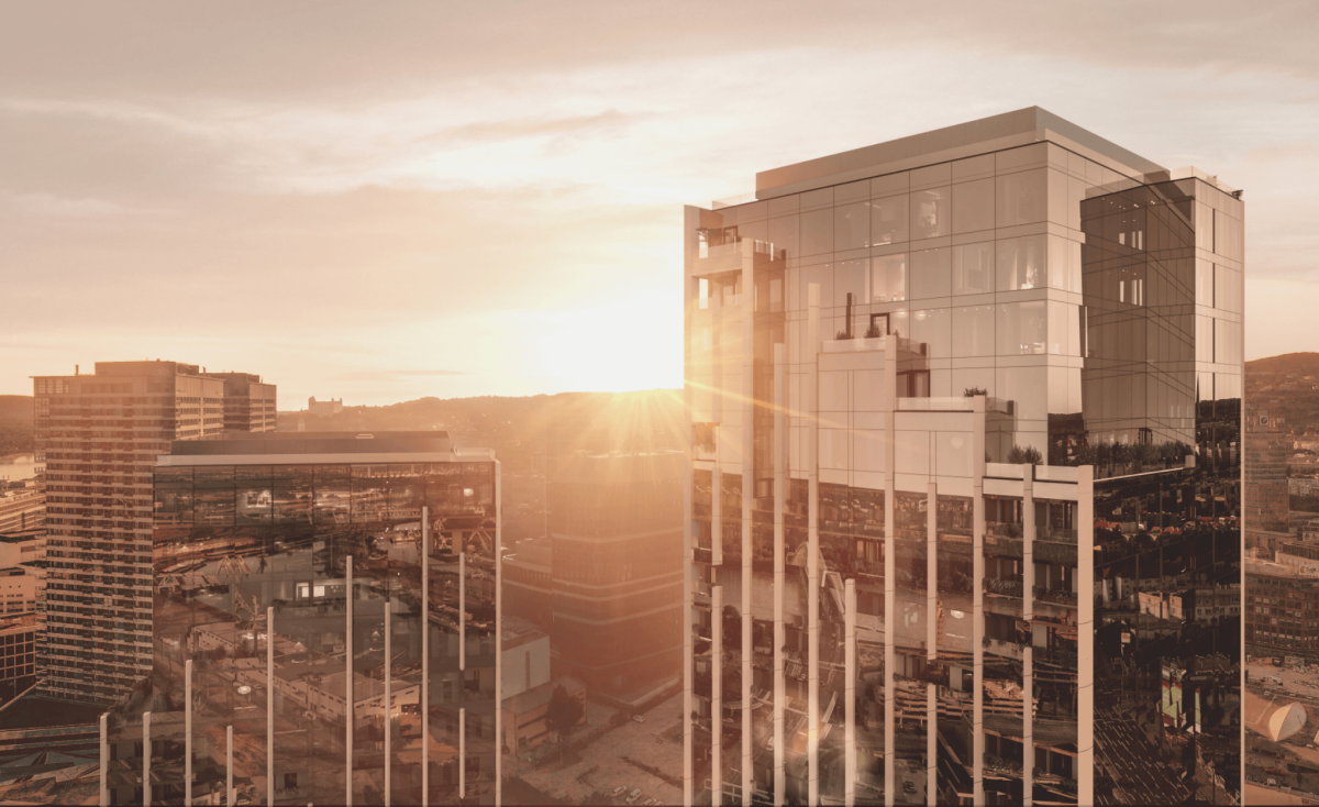 Portum Towers letecky pohlad na vrchol vezi
