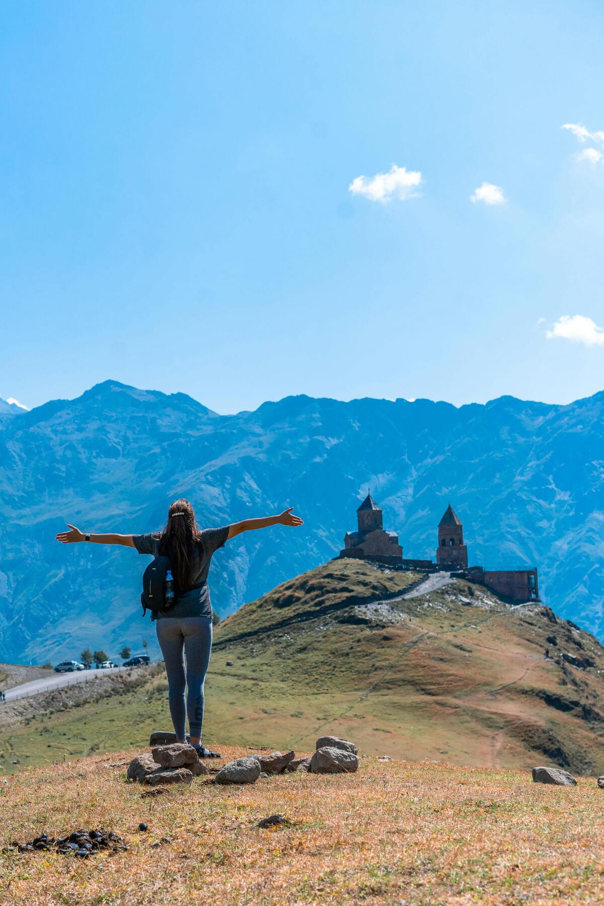 Kazbegi, Gruzínsko, hory, cestovanie, turistika, dovolenka, turistka